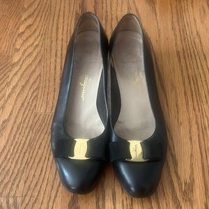 Salvatore Ferragamo Black Flats with Gold Accents